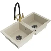 Mexen Mario granieten spoelbak 2-kamer met keukenmengkraan Duo, beige - 6504-69-671701-57-B