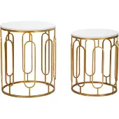Mauro Ferretti Set van 2 Tory marmeren salontafels – vergulde voet en witte marmeren blad, Ø 46x55 - 39x48 cm – Style Collection, artikelnummer 940
