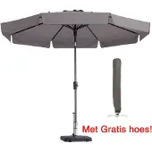Madison Parasol Rond 300cm Grijs Flores met hoes | Kantelbare en ronde topkwaliteit parasol | 100% polyester doek
