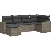 vidaXL 6-delige Loungeset met kussens poly rattan grijs