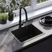 REA Stalen Spoelbak Leo 50 Black met keukenkraan