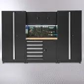 Datona Werkbank 160 cm met bovenkast en twee gereedschapskasten - Zwart