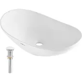 OEM VEVOR Ovaal wastafelblad, 592 x 361 x 158 mm, wastafel voor op het aanrecht, keramische wastafel in moderne stijl