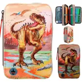Dino World Triple Pencil Case LED Khaki Brown (412381)