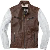 Black-Cafe London Firenze Bruin Wit Leren Motorjas Maat 48