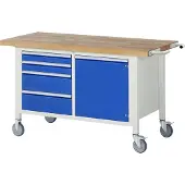 RAU Werkbank serie 8470, verrijdbaar, 4 schuiflades, 1 deur, Breedte 1500