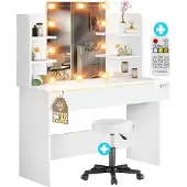 Casaria Make-up Tafel Lucia Wit 140x110x40cm LED + Rolkruk