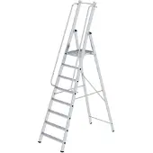 Munk platformladder, 8 treden, aluminium, stevige rechthoekige buisbomen, groot platform, voorgemonteerde leuningen, antislip ladderschoenen, 150 kg