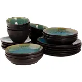 Palmer Serviesset Lotus Stoneware 6-persoons 24-delig Turquoise Zwart