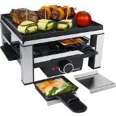 Steba RC 104 Raclette (I) - 4 pannetjes, grilloppervlak 25x25 cm, aluminium met drukprint.