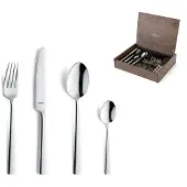 Amefa Moderno - Bestekset met houten kist - 24 delig voor 6 personen - Zilver - RVS - Vaatwasmachinebestendig