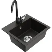 Mexen Milo granieten gootsteen 1-kamer met keukenmengkraan Telma, zwart/goud - 6505-75-670200-70