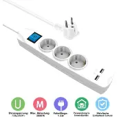 MaxTrack stekkerdoos met 3 contacten en 2x USB / wit - 1,5 meter