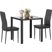 HOMCOM Eettafelset Gehard glas, metaal 75L x 75B x 75H cm Zwart