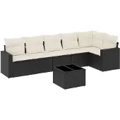 vidaXL 7-delige Loungeset met kussens poly rattan zwart