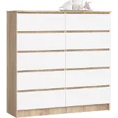 Akord Ladekast K120 met 10 Lades / Furniture Factory / Sonoma Eik - Wit / 120 x 121 x 40 cm