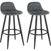 Woltu Barkrukken Set van 2 - Grijs Velours, 84 cm, Gestoffeerd