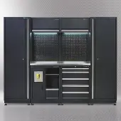 Datona Werkplaatsinrichting PREMIUM met RVS werkblad 250 cm breed - Zwart