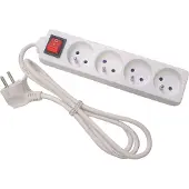 Perel Stekkerdoos met schakelaar, 4 stopcontacten met penaarde (type E), kabel 1.5 m, 3G1.5, gebruik binnenshuis, wit