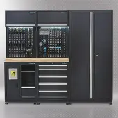 Datona Werkplaatsinrichting PREMIUM met eiken werkblad 225 cm breed - Zwart