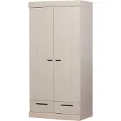 Woood Connect Kledingkast 2-Deurs met Lade - Grenen - Wit - 195x94x53