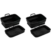 INF Opvouwbare vierkante Airfryer siliconen kom, 2-pack Black