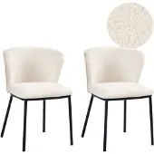 Beliani HOSKIN - Eetkamerstoel set van 2 - Off-white - Bouclé
