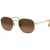 Ray-Ban Vierkant unisex gepolijst goud bruin gradiënt zeshoekige rb3548n