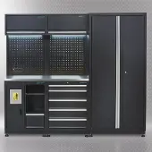Datona Werkplaatsinrichting PREMIUM met RVS werkblad 225 cm breed - Zwart
