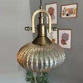 Bamyum Elegant Glazen Enkele Kroonluchter Retro Honingkleur Hanglamp