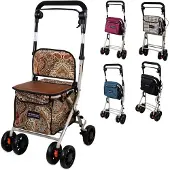 Mobiclinic Coliseo - Boodschappentrolley - Rollator - Met zitje - Shopper rollator - Inklapbare rollator - 19 L - 4 wielen - Gepolsterde zitting - Boodschappen rollator - Met Remsysteem - Bruin