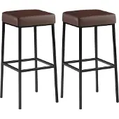 CLP Set van 2 barkrukken Montreal, met beklede zitplaatsen en voetsteunen | Kleur: bruin, frame: zwart