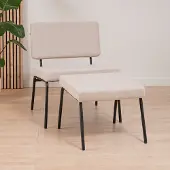 Livin24 Scandinavische fauteuil en hocker Espen beige gerecyclede stof