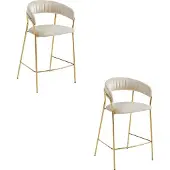 Leobert Barkruk - - Badia - Beige fluweel / Goudkleurige poten - Set van 2
