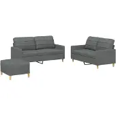 vidaXL 3-delige Loungeset met kussens stof donkergrijs