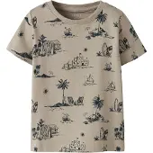 Name it MINI T-shirt zand Beige Jongens Stretchkatoen Ronde hals All over print - maat 104