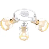 Globo Lighting Plafondlamp wit rond met 3 kooi kappen hout & metaal 'Bana'