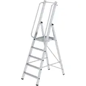 MUNK Günzburger Steigtechnik platformladder, 5 treden, aluminium, stevige rechthoekige buisbomen, groot platform, voorgemonteerde leuningen, antislip ladderschoenen, 150 kg