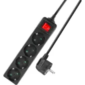 ACT Stekkerdoos met lichtgevende schakelaar, 4 sockets, 2 m, zwart AC2440