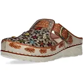 LAURA VITA Dames Dorry 01 Bloemen Beige Leren Sleehak Slippers