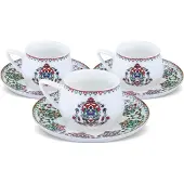 Karaca Nakkaş 6lı Nakkash Turkse Koffie Kopjes Set Voor 6 Personen, 12 TLG, 90 ml, 6X Espresso Kopje en 6X Schotel, Mokka Kopjes, Porselein Espresso Kopjes Set, Koffie Kopjes met Schotel-Espresso Set