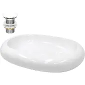 LuxeBath wastafel, opzetwastafel, ovaal, 63x42x12 cm, wit, van keramiek, inclusief afvoerputje zonder overloop