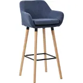 CLP Grant Barkruk - Met rugleuning - Voetsteun - houten frame - tot 150 kg belastbaar - Stof - donkerblauw/natura