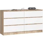 Akord Ladekast K140 met 6 Lades / Furniture Factory / Sonoma Eik - Wit / 138 x 77 x 40 cm