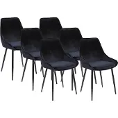 Vente-unique Set van 6 stoelen MASURIE - Fluweel - Zwart