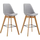 CLP Set van 2 barkrukken Metz, bekleed met stof, met rugleuning en voetsteun | Kleur: grijs, frame: naturel