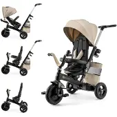 Kinderkraft EASYTWIST Driewieler - Voor Kinderen vanaf 9 Maanden - 360° Draaibare Zit, Verstelbaar en Opvouwbaar - Met Zonnescherm en Opbergruimte - Beige