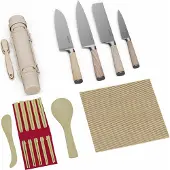 Klarstein 15-delige professionele sushiset met 4 messen van 3cr13 rvs 430, mat gepolijst essenhout - gemakkelijk & snel snijden, inclusief eetstokjes & rijst, sushi rijstvormer