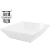 LuxeBath wastafel, opzetwastafel, vierkant, 41x41x12 cm, wit, van keramiek, inclusief afvoerputje zonder overloop
