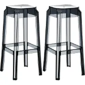 CLP Plastic barkruk FOX (set van 2 stuks) - Transparant zwart